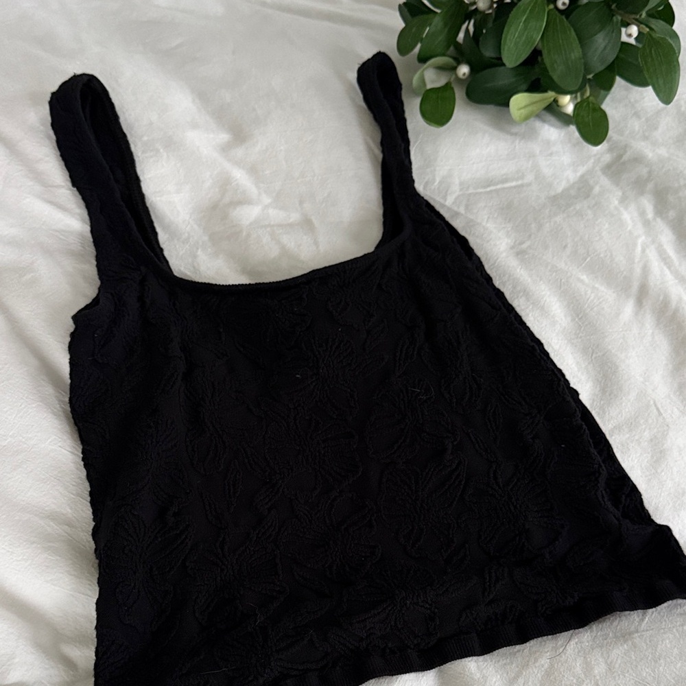 Anthropologie Black Textured Crop Top